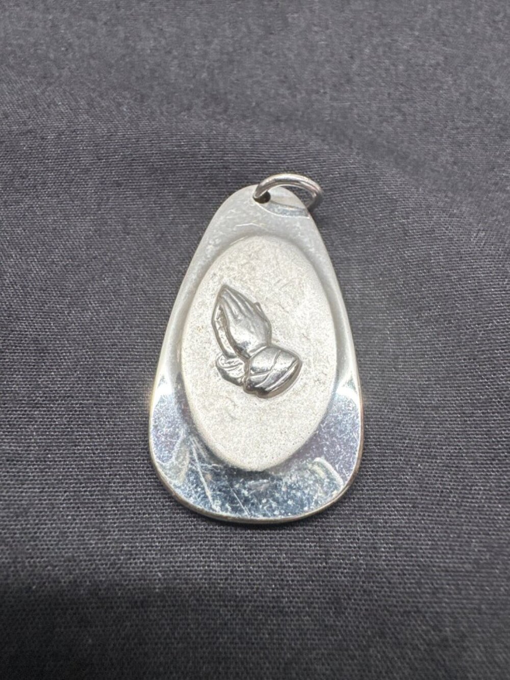 Praying Hands Pendant With Serenity Prayer On Back Coventry Silver-Tone Metal Ov
